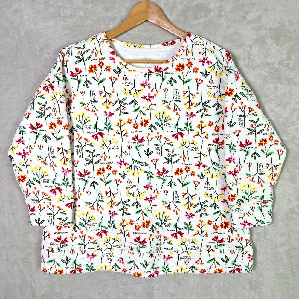Lands' End XL Quilted Wildflower Floral Pullover Top Botanical Cottagecore - Picture 1 of 10